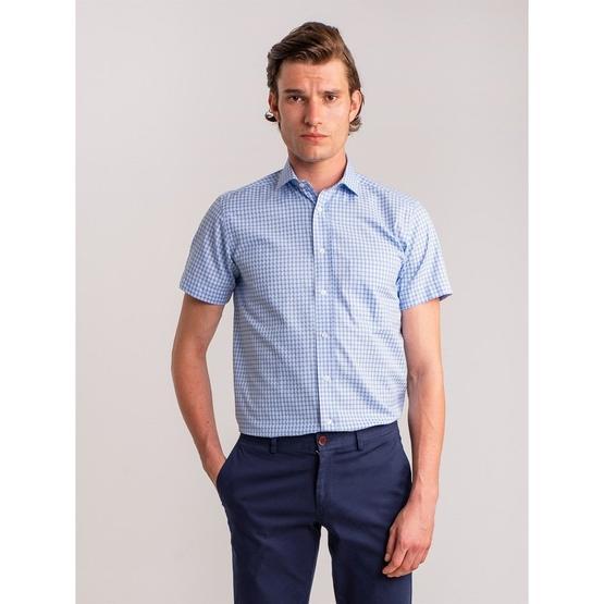 Dufy Mavı̇ Karelı̇ Pamuklu Kısa Kol Regular Fit Erkek Gömlek