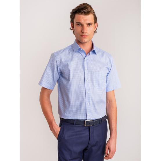 Dufy Mavı̇ Karelı̇ Pamuklu Kısa Kol Regular Fit Erkek Gömlek