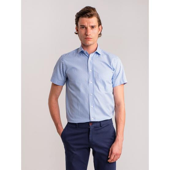 Dufy Mavı̇ Karelı̇ Pamuklu Kısa Kol Regular Fit Erkek Gömlek