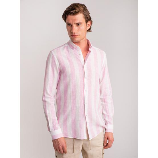 Dufy Pembe Çı̇zgı̇lı̇ Keten Nefes Alabı̇len Slim Fit Erkek Gömlek Erkek Gömlek Fiyatı