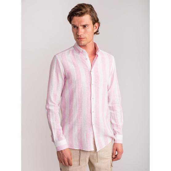 Dufy Pembe Çı̇zgı̇lı̇ Keten Nefes Alabı̇len Slim Fit Erkek Gömlek