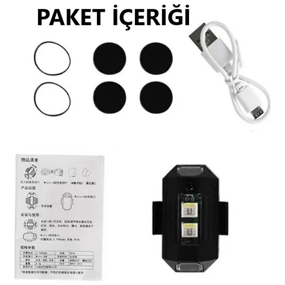 Duhaline 7 Renk Mini LED Şarjlı 45W Dron Scooter Bisiklet Motorsiklet Araba Çakarlı LED Uyarı Işığı Bisiklet Aksesuarları Fiyatı