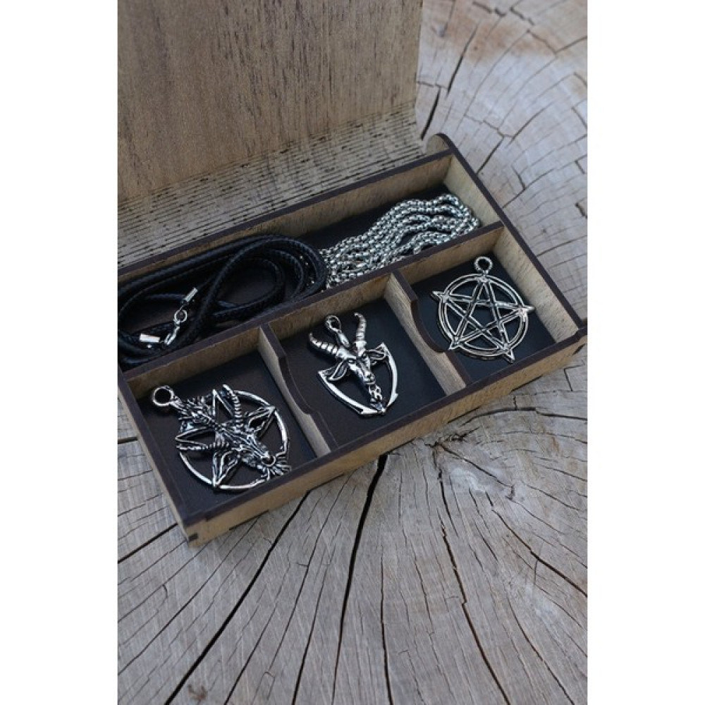 Dukkanka Kolye Seti Ahşap Özel Kutulu Baphomet, Pagan Keçi ve Pentagram Ip ve Zincir Bijuteri Kolye Fiyatı