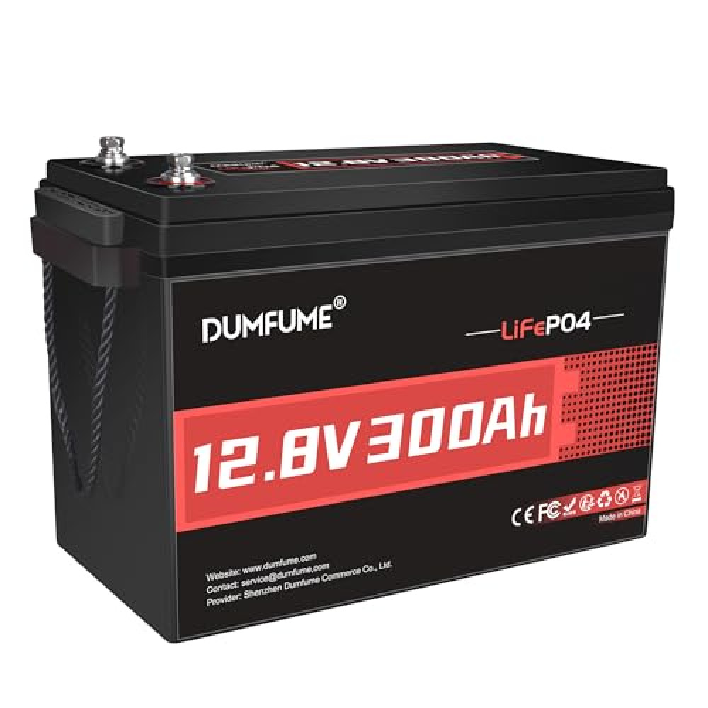 Dumfume 12V 300Ah Lithium LiFePO4 Battery,200A BMS 3840W Rechargeable Lithium Iron Phosphate Battery for Solar Energy Storage,Backup Power,RV,Camping
