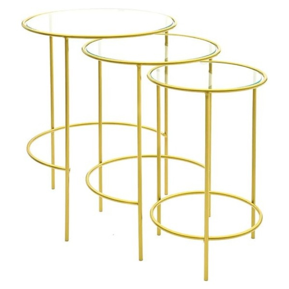 Dündarlar Meri Yuvarlak 3'lü Zigon Yan Sehpa Gold DNDR-003 Zigon Sehpa Fiyatı