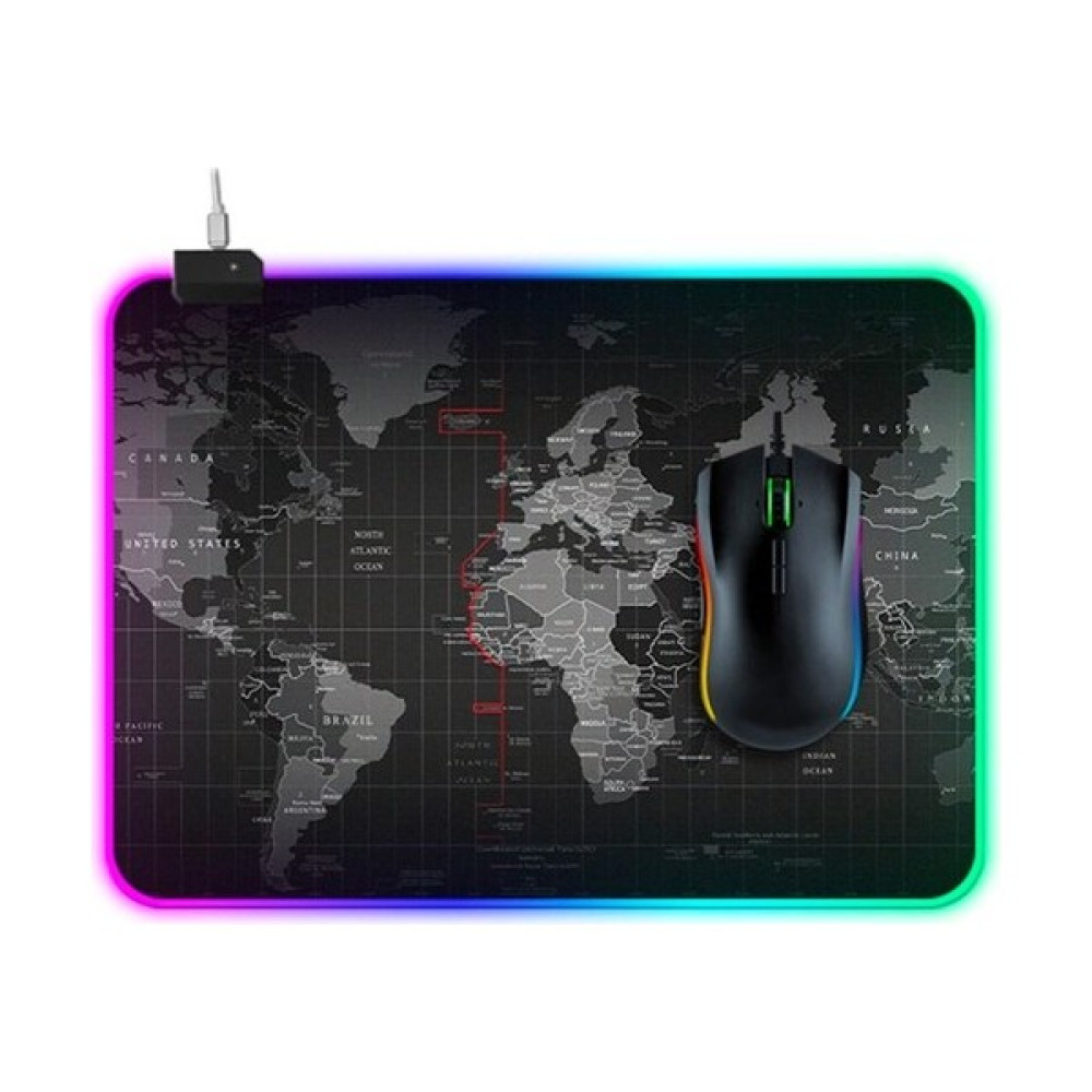 Dünya Desenli Rgb LED Işıklı Oyuncu Mouse Pad Kaymaz Tabanlı 300X250X4MM Soft Tasarım Oyuncu Mouse Pad - Siyah Mouse Pad Fiyatı
