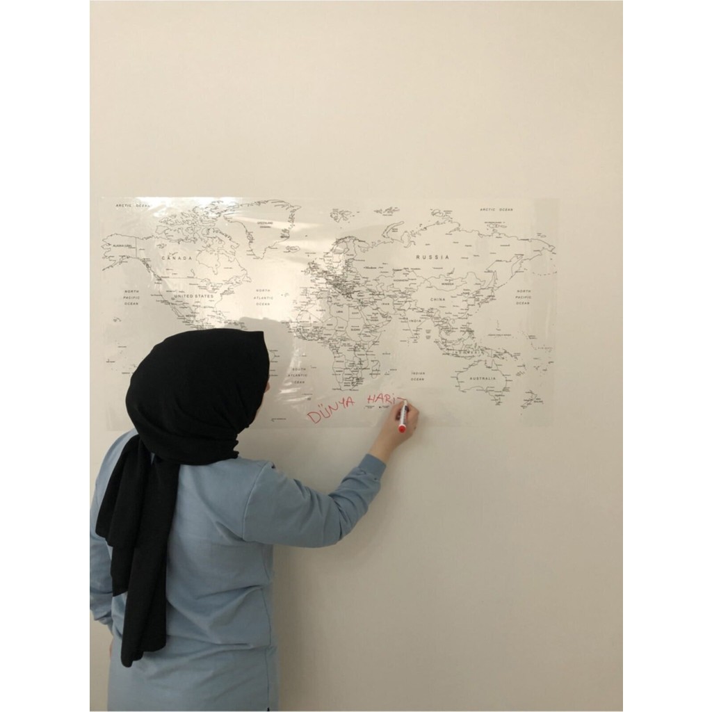 Dünya Haritası Yazı Tahtası Akıllı Kağıt Tahta Yapışkansız Tutunabilir Kağıt + Kalem 110X56 cm Kalem & Yazı Gereçleri Fiyatı