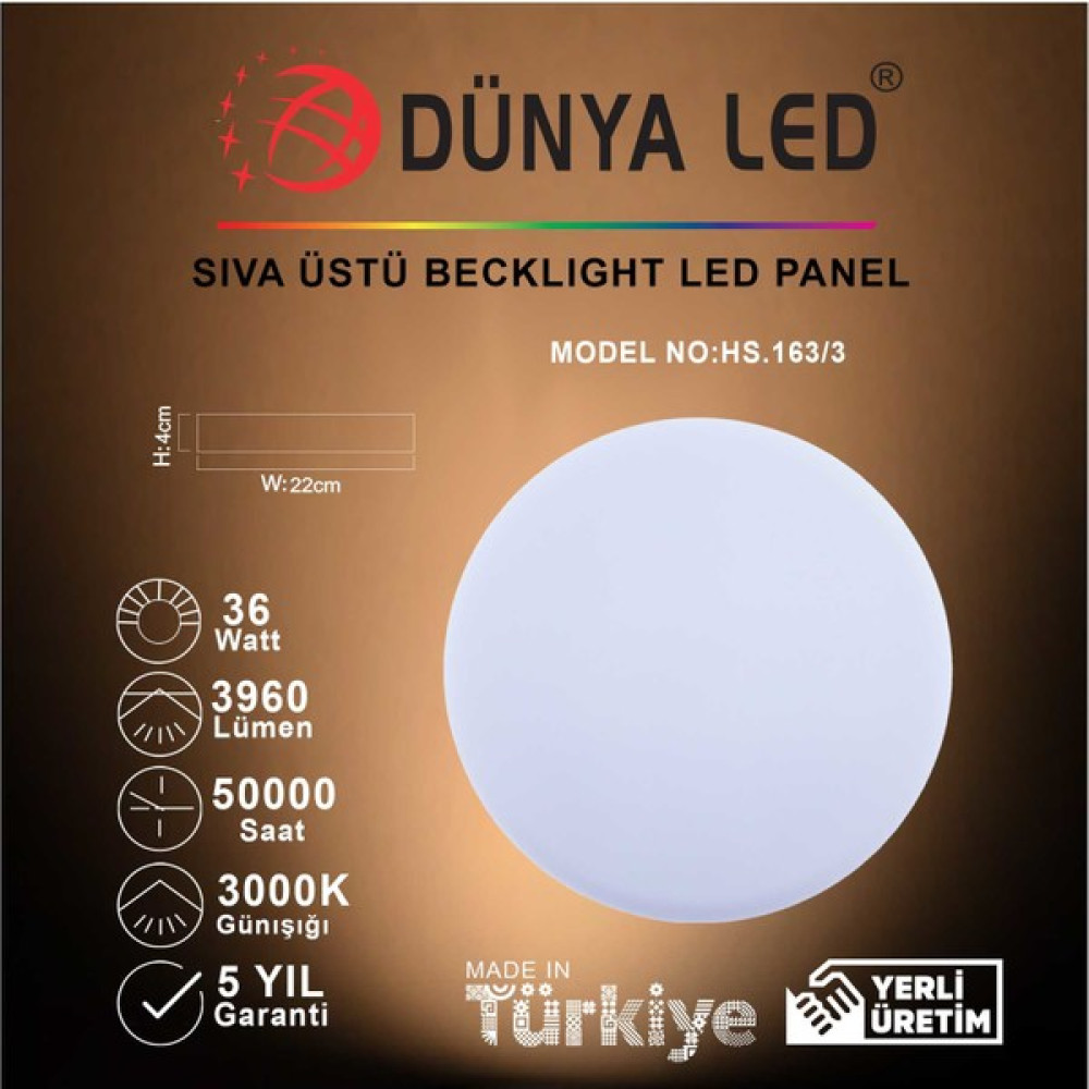 Dünya LED 36W Sıva Üstü Backlight LED Panel - 3000K - Günışığı Armatür Fiyatı