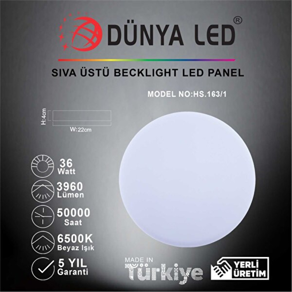 Dünya LED 36W Sıva Üstü Backlight LED Panel - 6500K - Beyaz Işık Armatür Fiyatı