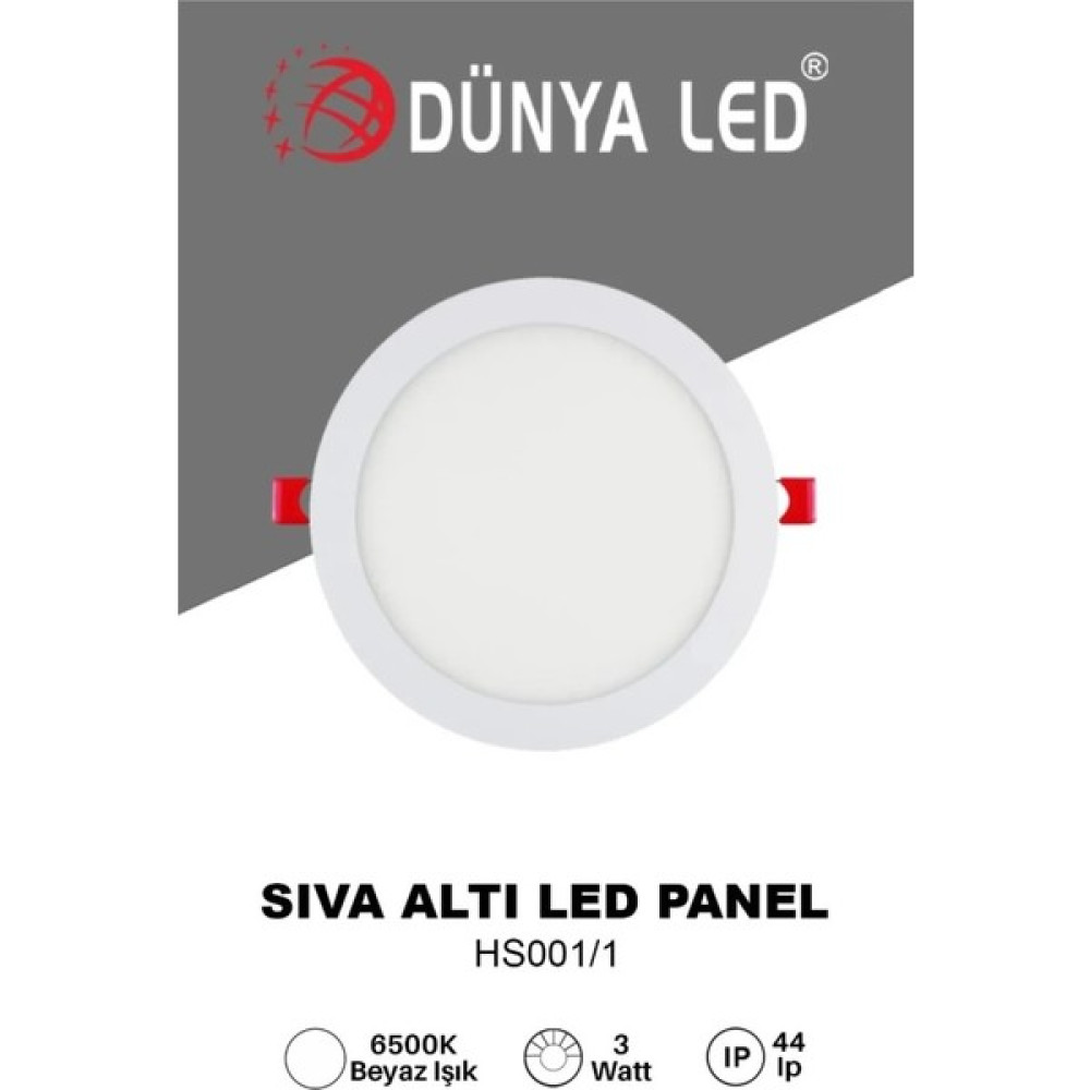 Dünya LED 3W Sıva Altı Yuvarlak Slim LED Panel 6500K Beyaz Işık Spot Lamba - 6500 Kelvin Spot Fiyatı
