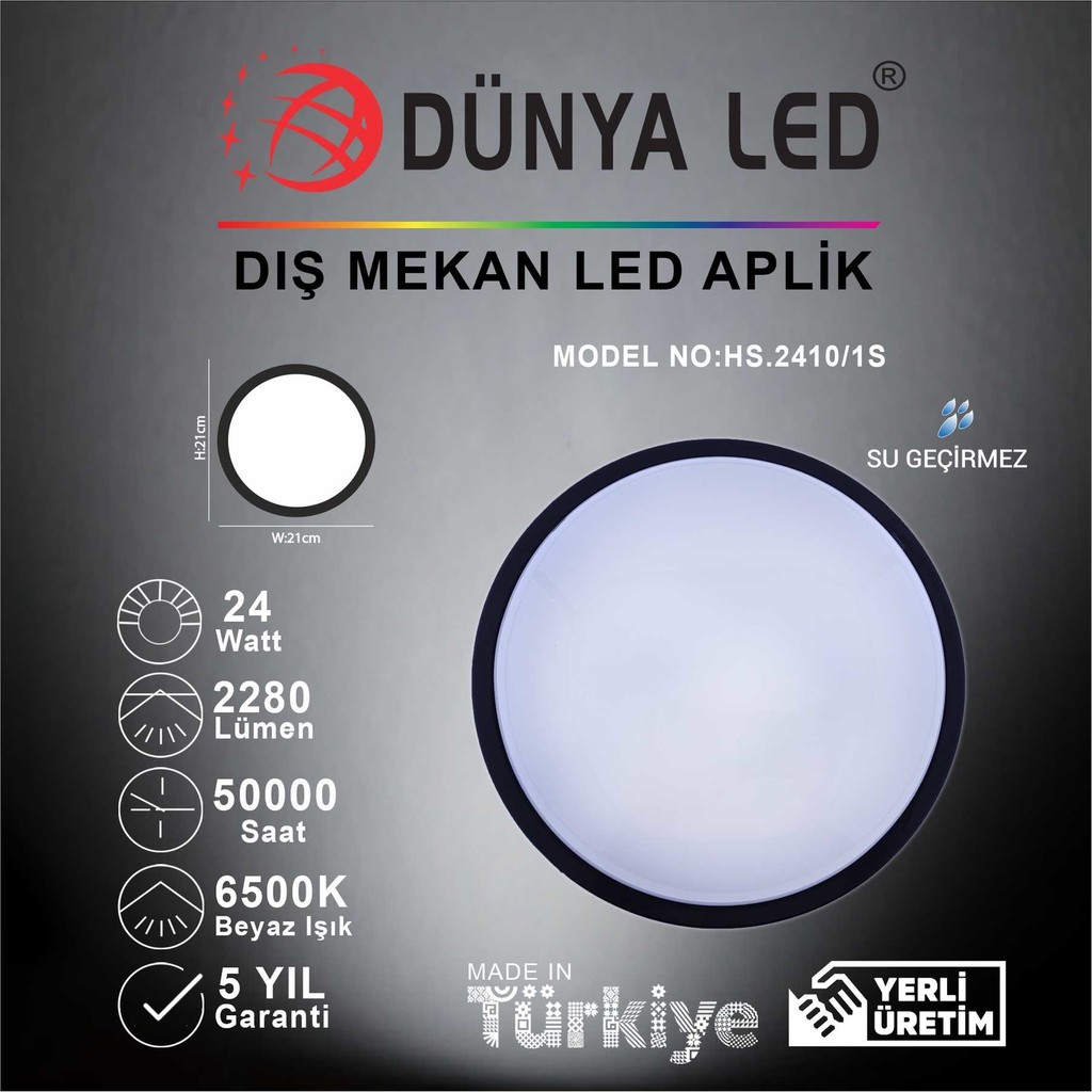 Dünya LED HS.2410/1-S 24W Siyah Kasa LED Glob Armatür 6500K Beyaz Işık Diğer Fiyatı