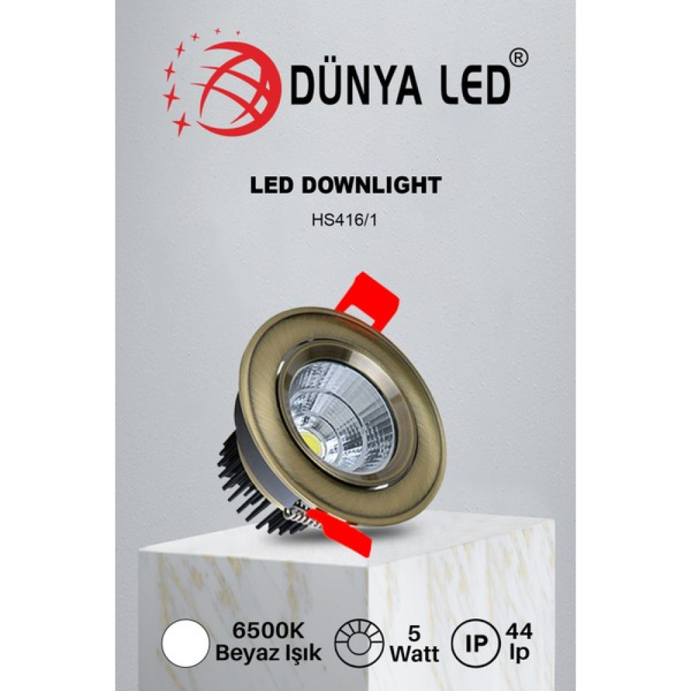 Dünya Led HS.416/1 5W Cob LED Downlıght Saten Kasa 6500K Beyaz Işık Drıver Hediye Spot Fiyatı