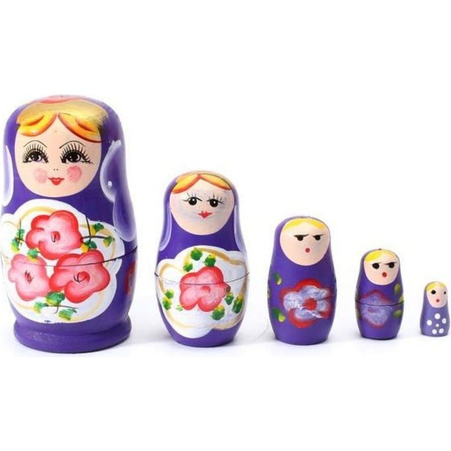 Dünyadan Hediyeler Ahşap Matruşka Bebek Beşli Set Mor - Bej Eğitici Oyuncak Fiyatı