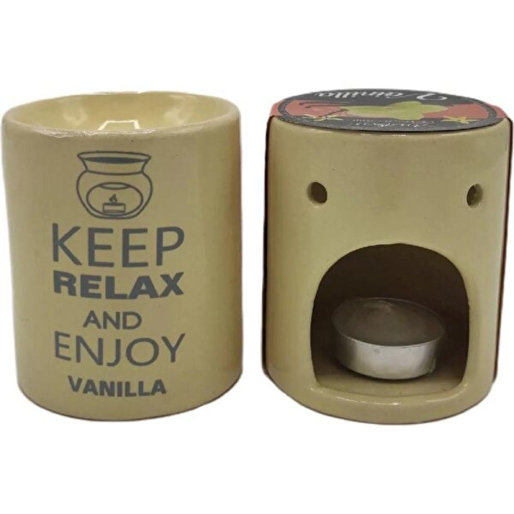 Dünyadan Hediyeler Relax And Enjoy Vanillla Seramik Buhurdanlık ve Wax Mum - Renkli Şamdan Fiyatı