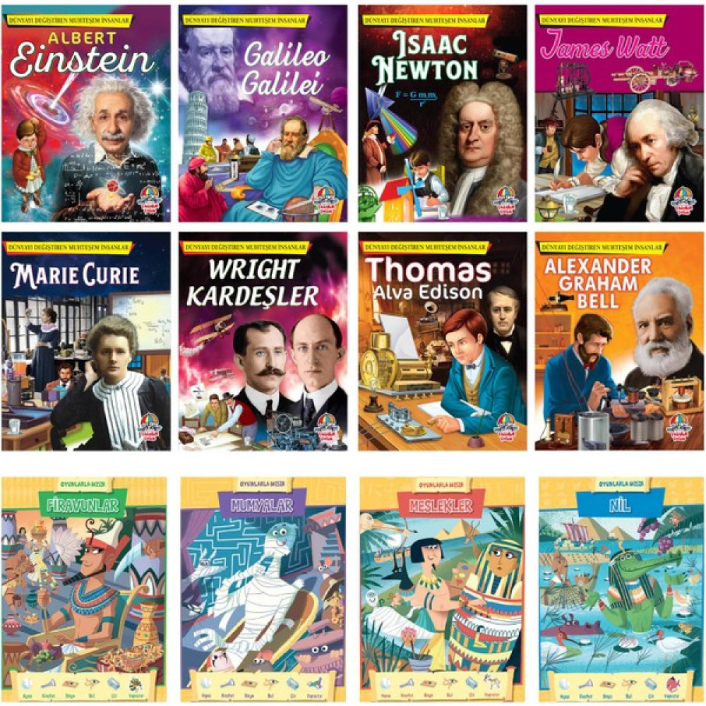 Dünyayı Değiştiren Muhteşem İnsanlar Set(8 Kitap) + Oyunlarla Mısır Serisi(4 Kitap) 6+ Yaş 12 Kitap Set Bilim – Hikaye – Keşif – Etkinlik – Oyun Çocuk Masal Fiyatı