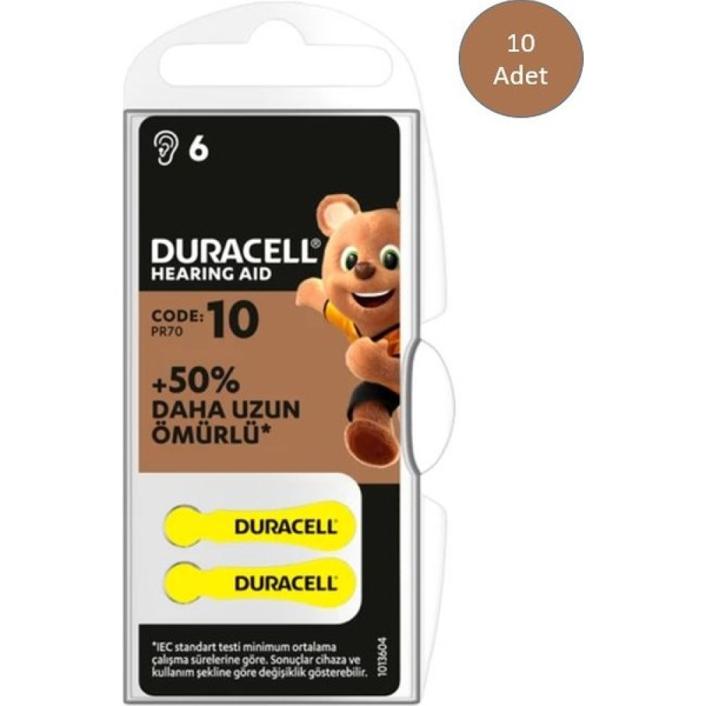 Duracell 10 Numara İşitme Cihazı Pili 6x10 60 Adet Normal & Şarj Edilebilir Piller Fiyatı