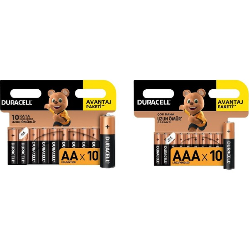 Duracell Alkalin 10'lu AA ve AAA Pil Seti Normal & Şarj Edilebilir Piller Fiyatı