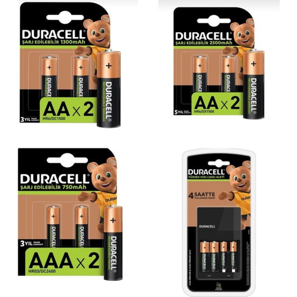 Duracell Cef 14 Şarj Cihazı Şarj Edilebilir 2 adet 2500 mAh AA 4 adet 1300 mAh AA ve 4 adet 750 mAh AAA Pil Paketi Şarj Cihazları & Kitler Fiyatı
