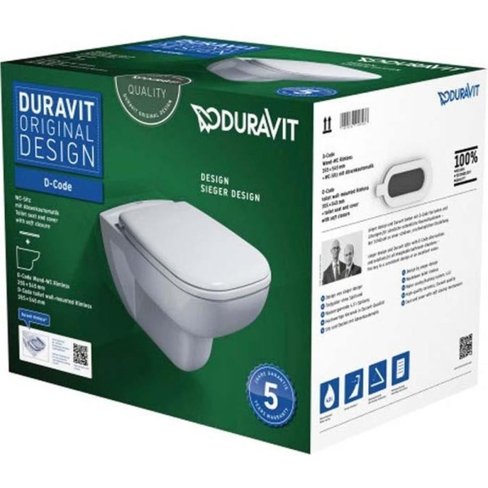 Duravit Asma Klozet Seti D-Code Rimless® Hygiene Glaze 45703920A1 - Beyaz Klozet Fiyatı