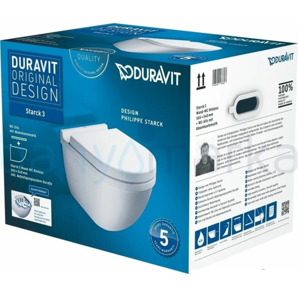 Duravit Asma Klozet Seti Starck 3 Rimless® Hygiene Glaze 45273920A1 - Beyaz Klozet Fiyatı