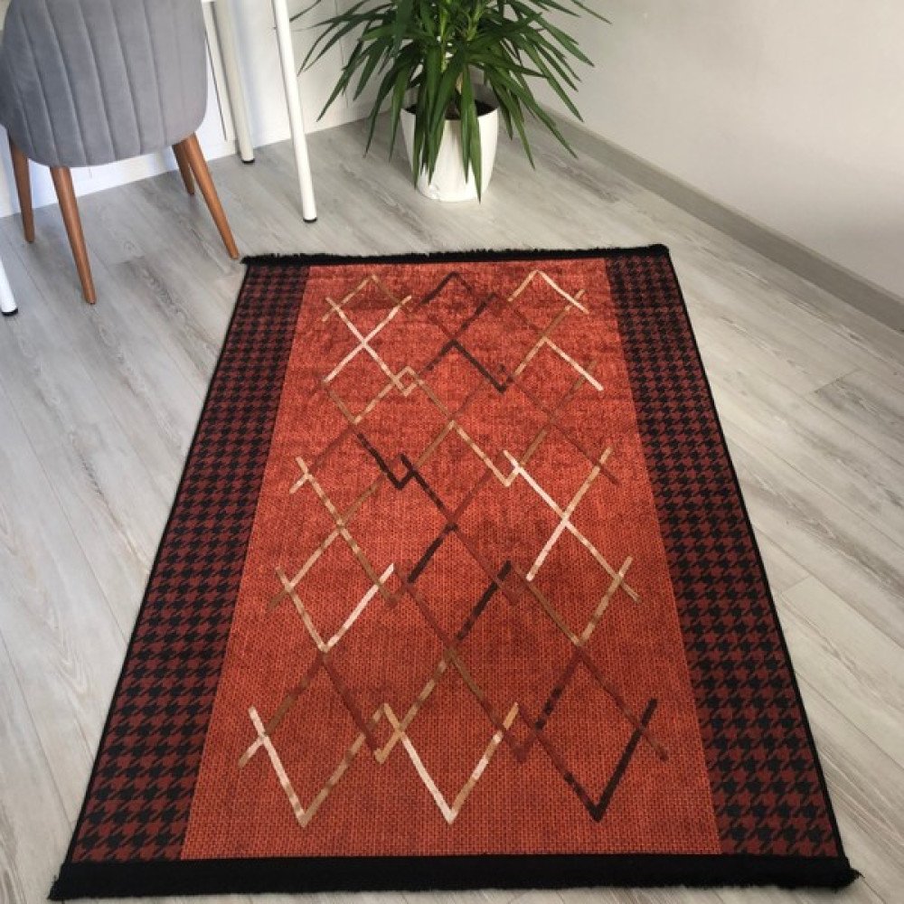 Duren Home Turuncu Kaz Ayağı Bordürlü Dekoratif Kilim - 160 x 230 cm Kilim Fiyatı