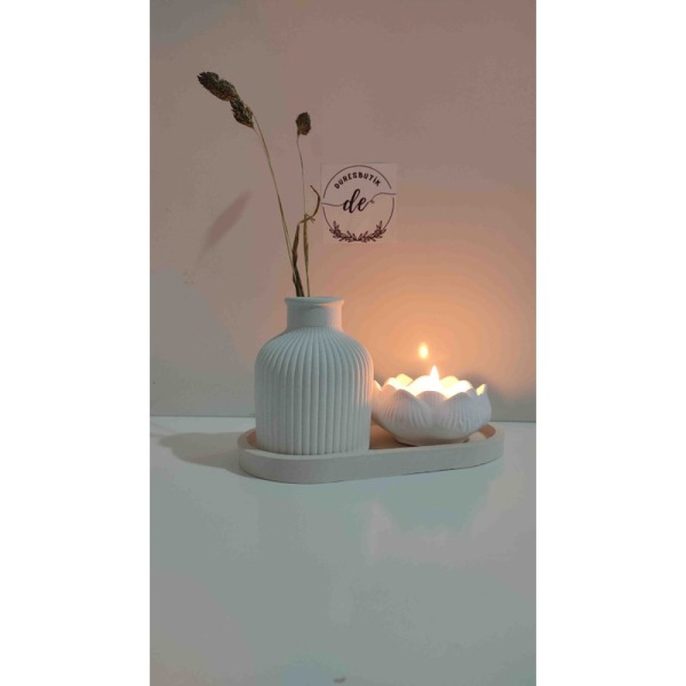 Dures Butik Duresbutik Pampas Vazo Kuru Çiçek Vazosu Lotus Mumluk Set Beyaz Hediyelik Eşya Fiyatı