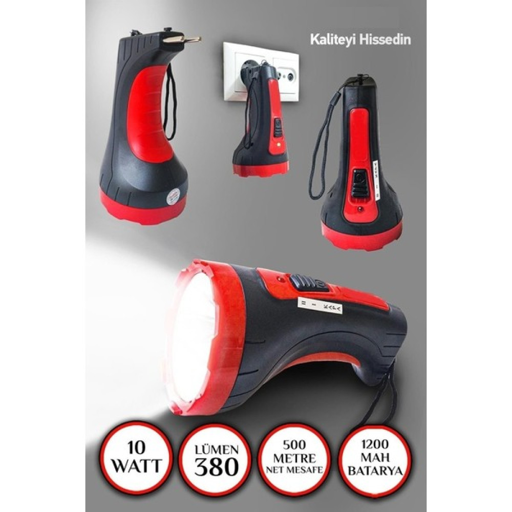Durgunstore Şarjlı 10W Projektör LED El Feneri 2 Mod Aydınlatmalı Uzun Menzil Güvenlik Bekçi Polis Feneri Işıldak Led Aydınlatmalar Fiyatı