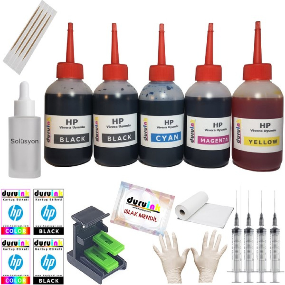 Duruink Hp 2540 2542 2544 (301) Kartuş Dolum Seti 5 Li Set 5X100ML Mürekkep - Renkli Kartuş Dolum Ürünleri Fiyatı