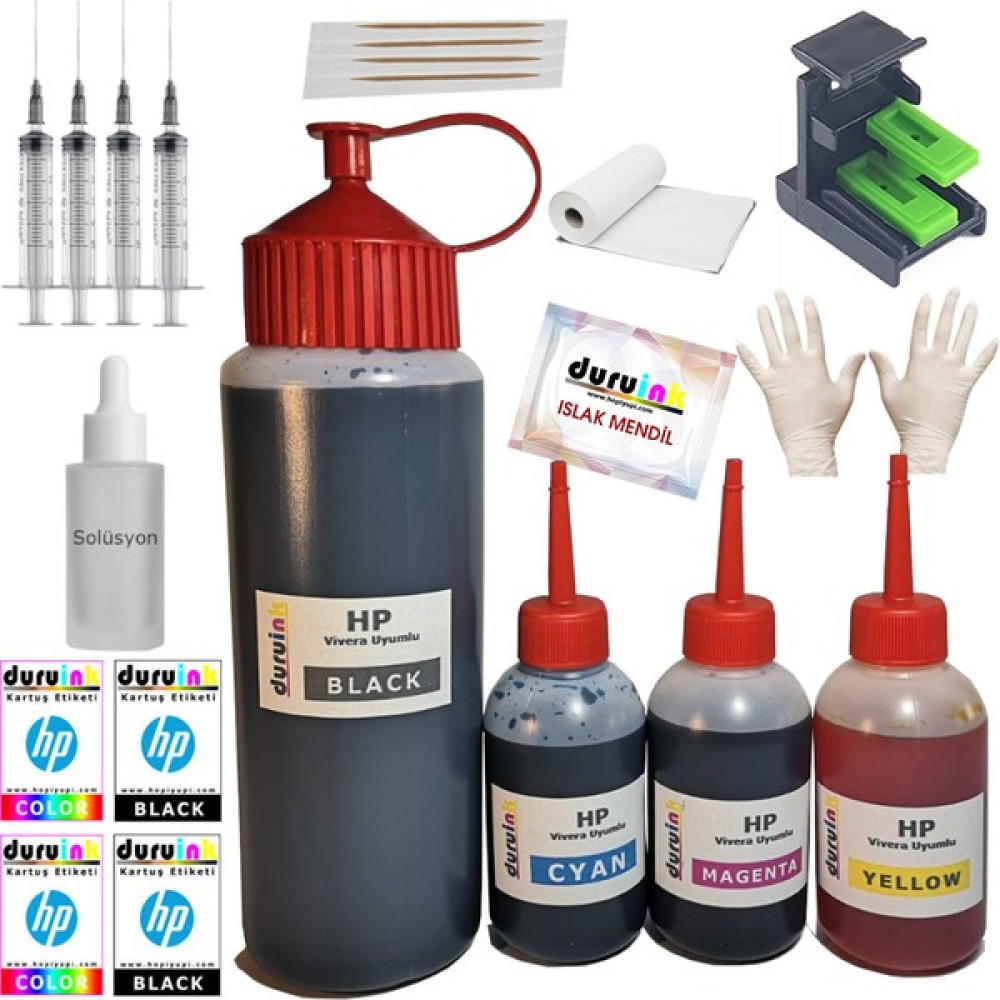 Duruink Hp 304 Için Uyumlu Kartuş Dolum Seti 500ML SİYAH+3X100ML Renkli Mürekkep Kartuş Dolum Ürünleri Fiyatı
