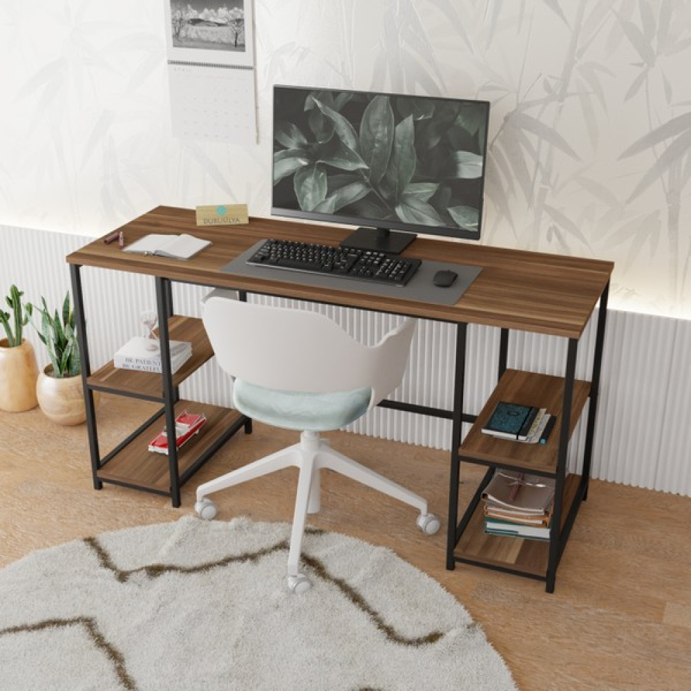 Durusilya Mobilya Metal Çalışma Bilgisayar Ofis Masası Kitaplıklı 140X50 cm - 140 x 50 - Siyah - Ceviz Çalışma Masası Fiyatı