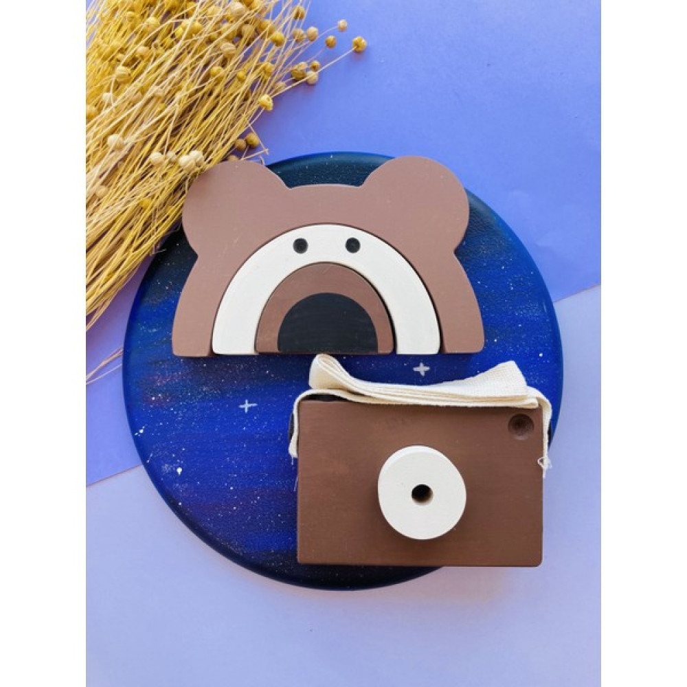Duruwoods Ayıcık Waldorf 3'lü Gökkuşağı Ahşap Oyuncak ve Ahşap Fotoğraf Makinesi Bebek Oyuncakları Fiyatı