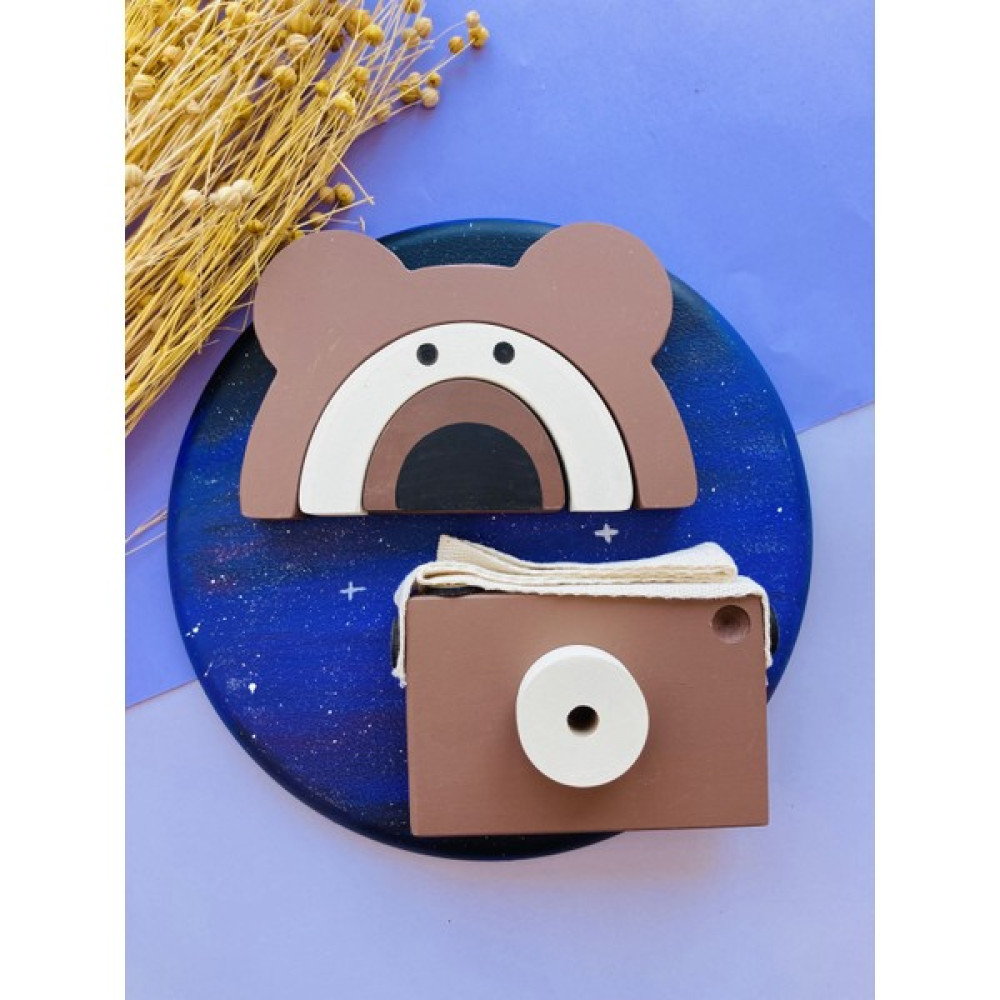 Duruwoods Kahverengi Ayıcık Waldorf 3'lü Gökkuşağı Ahşap Oyuncak ve Ahşap Fotoğraf Makinesi-Açık Kahve Bebek Oyuncakları Fiyatı