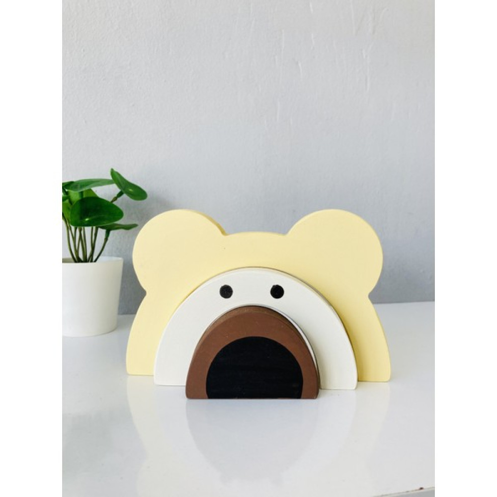 Duruwoods Waldorf 3'lü Ayıcık Gökkuşağı Ahşap Oyuncak-Pastel Sarı Bebek Oyuncakları Fiyatı