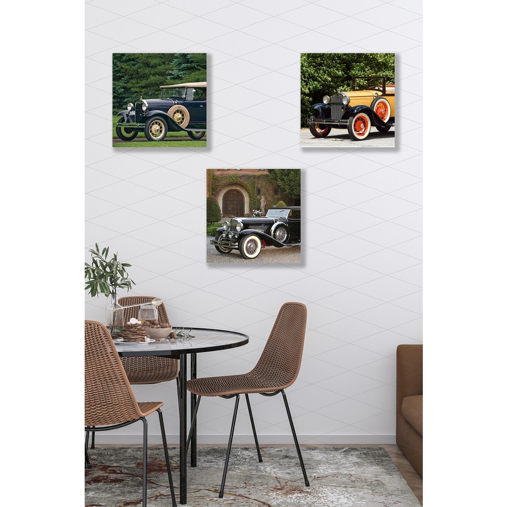 Düş Duvarı 3 Parça Klasik Araba Desenli Mdf Duvar Tablosu Kanvas Tablo Fiyatı