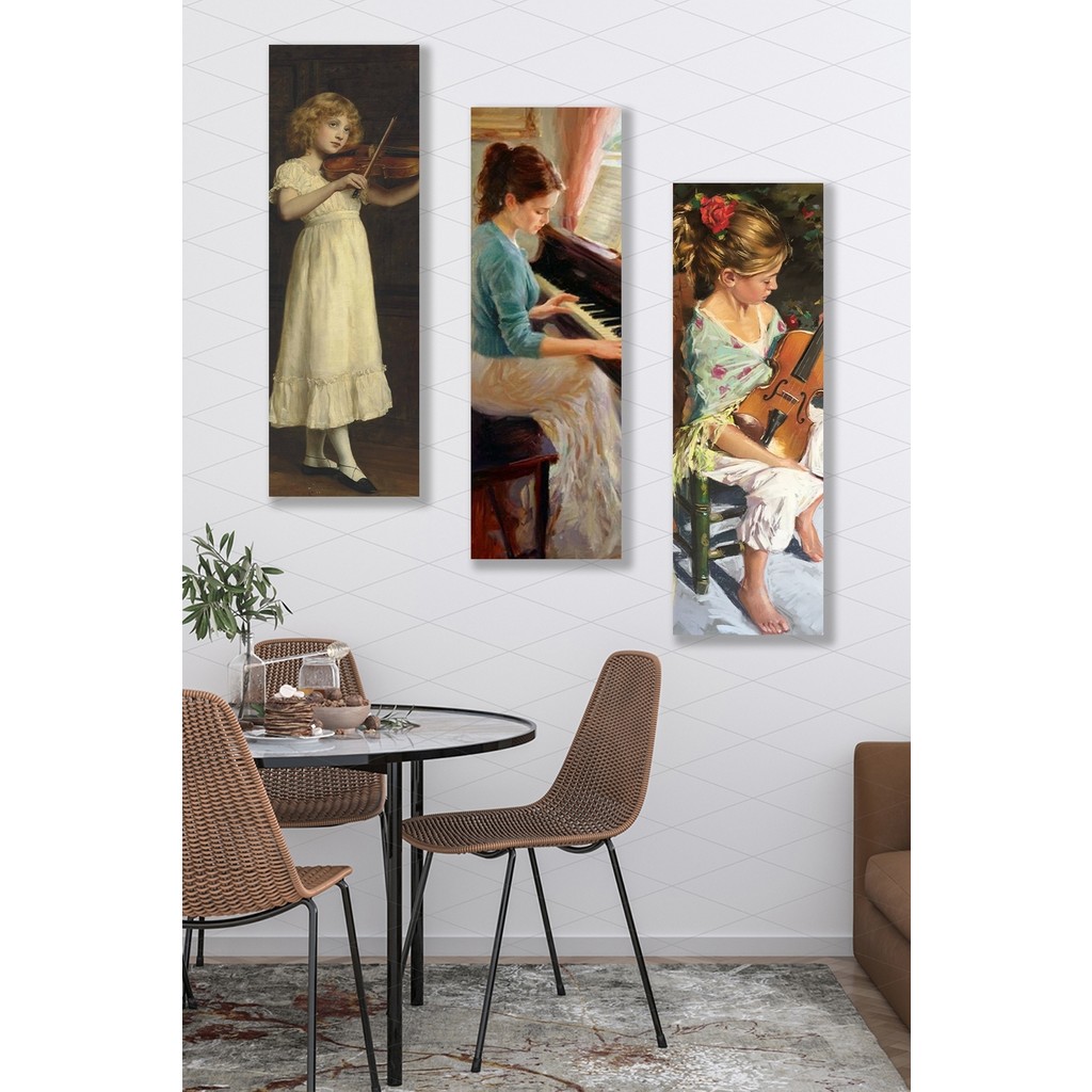 Düş Duvarı 3 Parça Müzik Çocuk Desenli Mdf Duvar Tablosu Kanvas Tablo Fiyatı