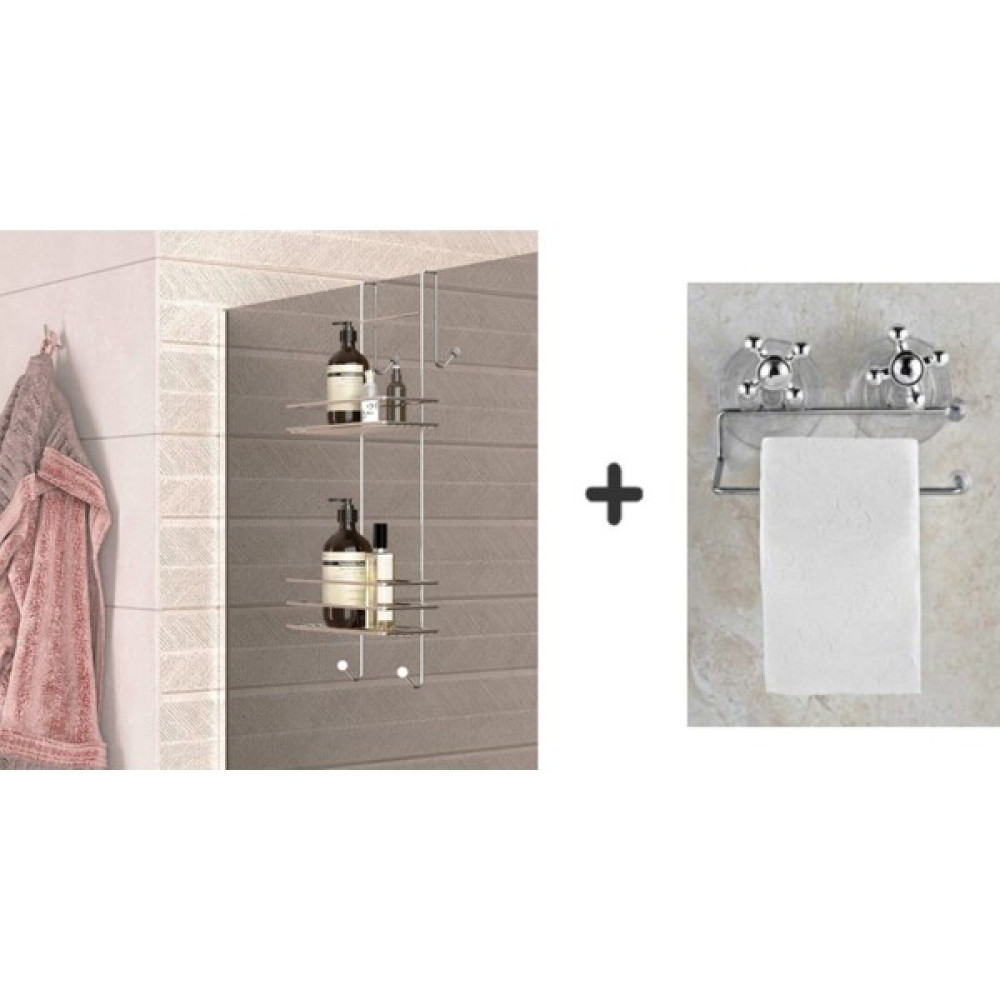 Duşakabin Banyo Rafı Şampuanlık Krom Paslanmaz 2 Katlı Askılı + Vakumlu Tuvalet Kağıtlığı Paslanmaz Krom Tuvalet Kağıdı Askısı Banyo Aksesuarları Fiyatı