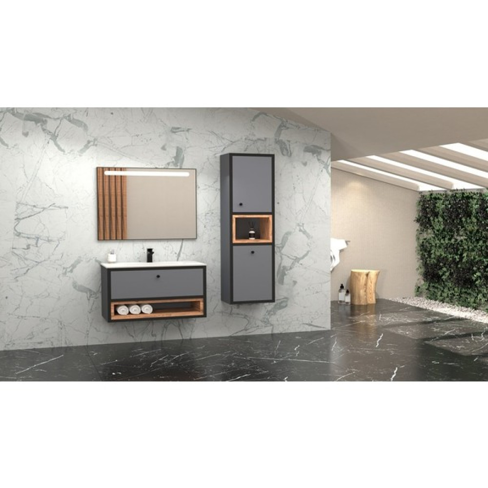 Duşapark Banyo Espero 80 cm Beyaz Lavabolu Banyo Dolabı - Antrasit / Dorado Banyo Dolabı / Mobilyası Fiyatı