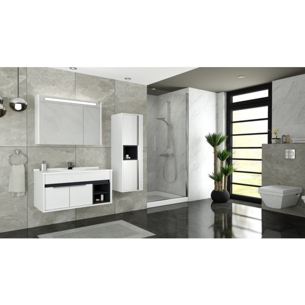 Duşapark Banyo Napoli 85 cm Beyaz Lavabolu Banyo Dolabı - Antrasit / Beyaz Banyo Dolabı / Mobilyası Fiyatı