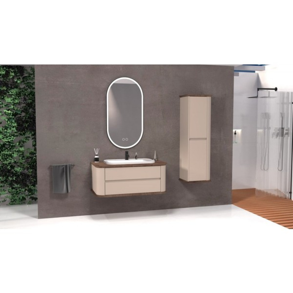 Duşapark Banyo Pier 100 cm Beyaz Lavabolu Banyo Dolabı - Vizon / Kayın Banyo Dolabı / Mobilyası Fiyatı