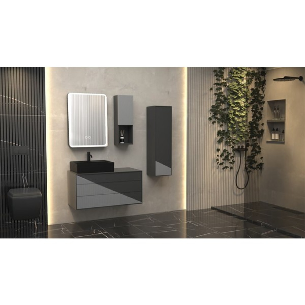 Duşapark Banyo Vargas 100 cm Siyah Lavabolu Banyo Dolabı - Antrasit / Gri Banyo Dolabı / Mobilyası Fiyatı