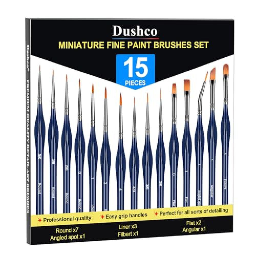 Dushco Detail Paint Brushes Set - 15pcs Miniature Paint Brushes, Art Painting for Acrylic Watercolor Gouache Oil & Face Painting, Models, Citadel, Figurine and Paint by Number Kit for Adults Brush Fiyatı