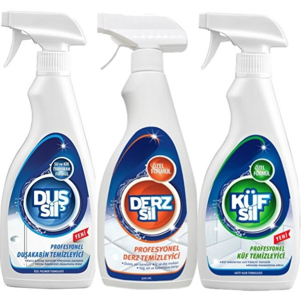 Duşsil Duş Sil Duşakabin Temizleyici + Derzsil Derz Temizleyici + Küfsil Küf Temizleyici Banyo Temizlik Seti Parlatıcı ve Temizleyiciler Fiyatı