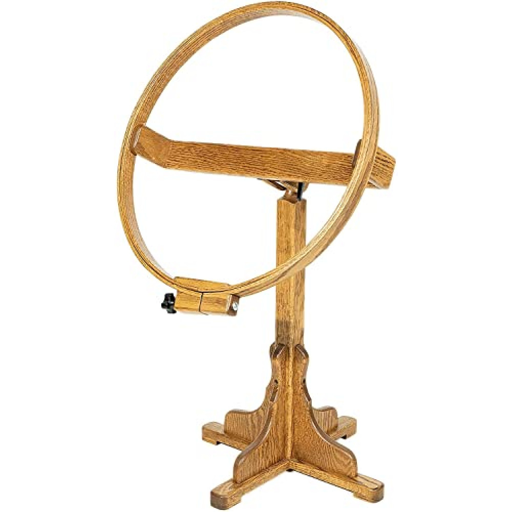 DutchCrafters Solid Oak Wood 22 Inch Round Extra Large Tilting Quilt Hoop with Stand, Quilting Frame for Hand Quilting - Amish Made in America (Medium Walnut)