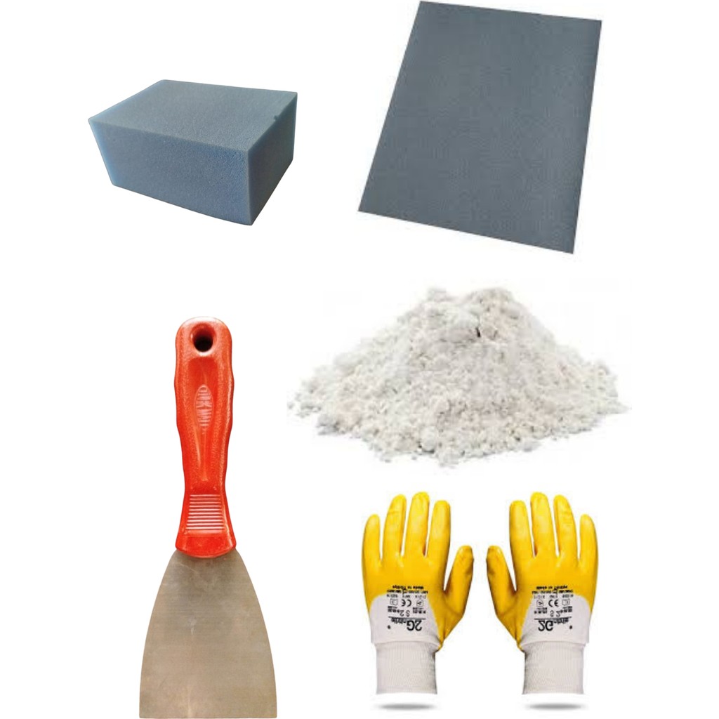 Duvar Tamir Seti 2 kg Sıva Alçısı, Alçı,spatula,zımpara,sıva Süngeri,eldiven 5 Parça Set - 2KG Diğer Fiyatı