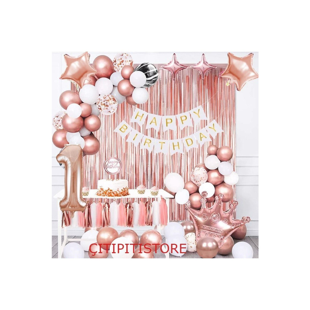 DÜVENCİ TİCARET Rose Gold 1 Yaş Doğum Günü Balon Seti 1 Yaş Beden Yaş Günü & Parti Fiyatı
