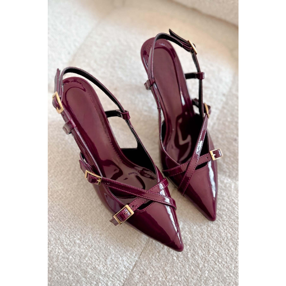 DUXAL SHOES İki Bantlı Bordo Rugan Kadın Topuklu 40 Beden Topuklu Ayakkabı Fiyatı