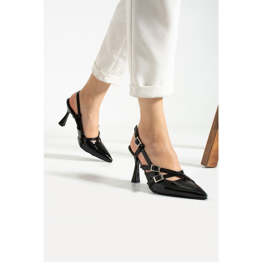 Duxal Shoes Kadın Topuklu Ayakkabı İki Bantlı Parlak Rugan Tasarım 40 Numara Ayakkabılar ve Çantalar Fiyatı