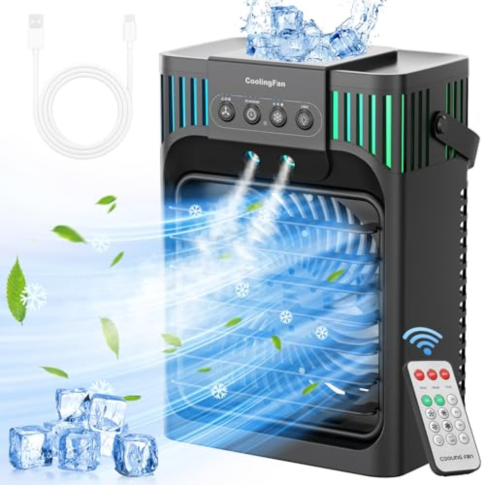 Duxeuwe Portable Air Conditioners, 4-IN-1 Evaporative Air Cooler with Remote, 3 Speed Humidify & 3 Modes, 2-8H Timer, 7 LED Light, 1200mL Cooling Fan Mini Air Conditioner for Room Camping Air Conditioners Fiyatı