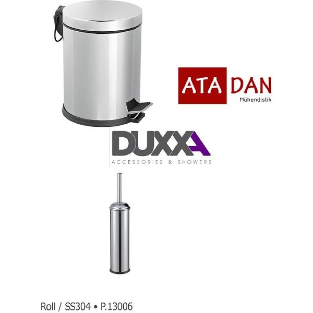 Duxxa Pedallı 5 Lt Çöp Kovası 304 Paslanmaz+Duxxa Roll Wc Fırçalık 304 Paslanmaz - Gri - Gümüş Çöp Kovaları Fiyatı