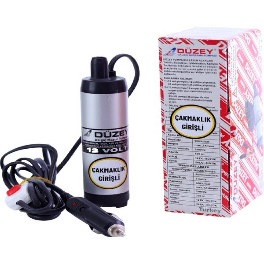 Düzey Pompa Düzey 24 Volt Çakmaklık Girişli Mini(Küçük) Mazot Aktarma(Sıvı Transfer) Dalgıç Pompası (Su,yağ,süt) Bahçe Makinesi Fiyatı